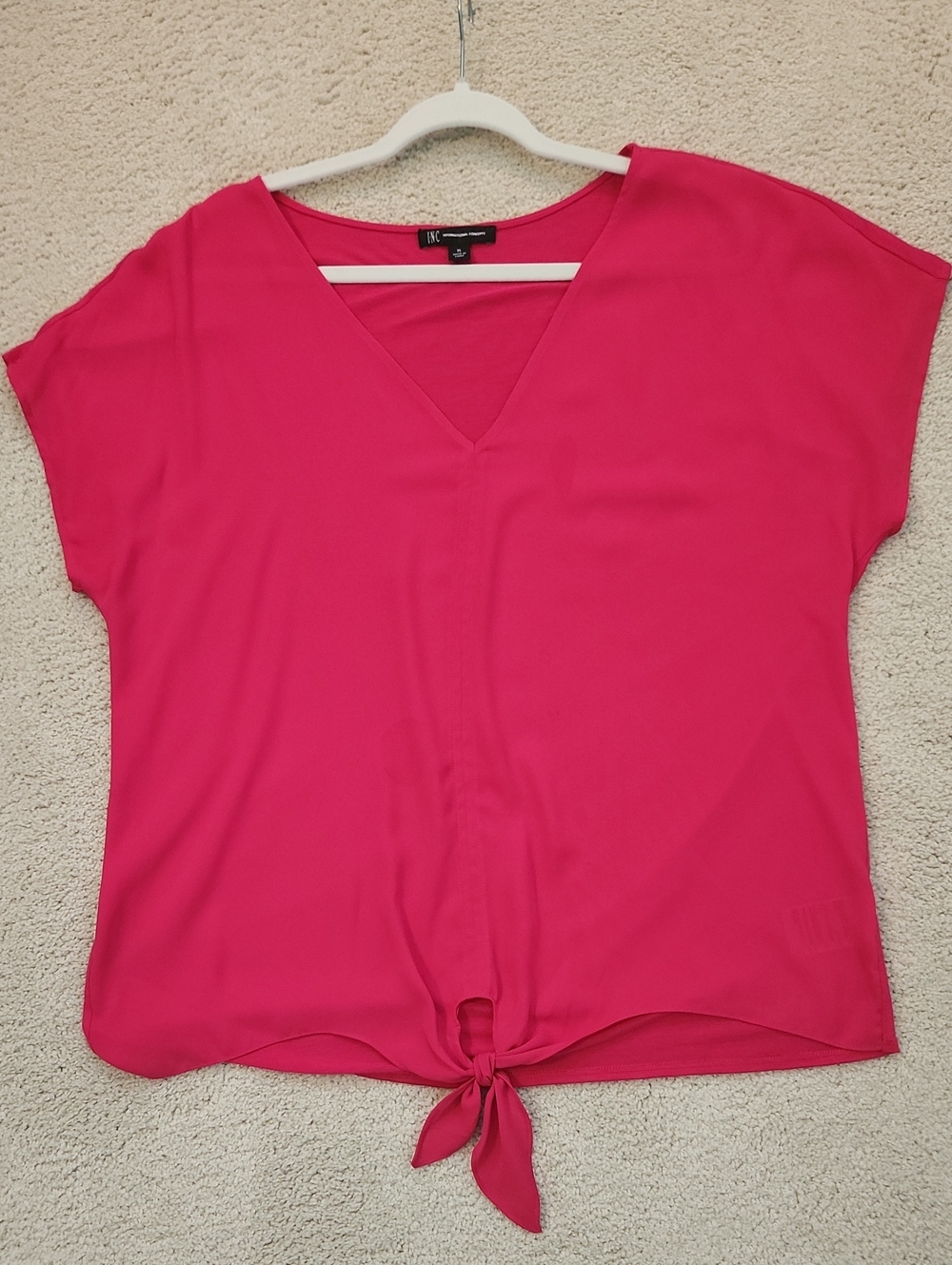 INC International Concepts Hot Pink V-Neck Tie-Front Blouse